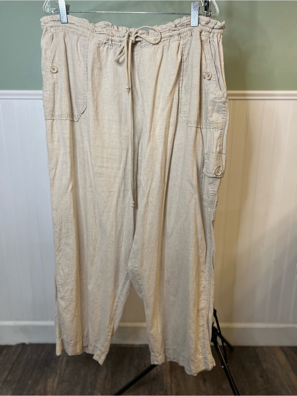 Avenue Wide Leg Drawstring Pants in Beige